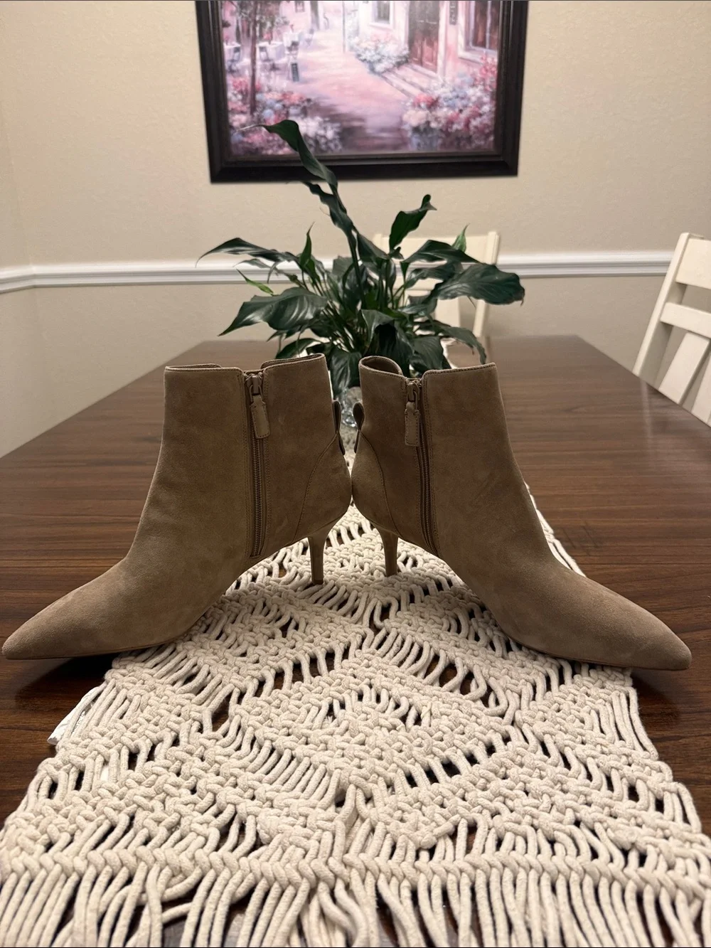 Cole Haan Taupe Suede Pointed Toe Ankle Boots